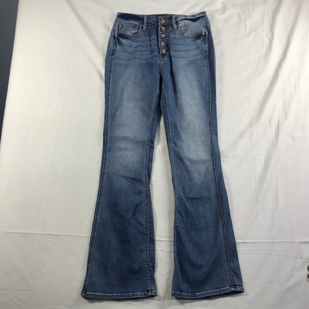 Vigoss Womens High Rise Button Fly Flare Jeans Medium Wash Blue Size 27‎